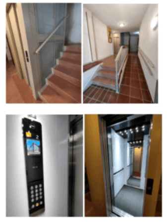 Nouvel ascenseur ION de FAIN incorporé à la cage d'escalier de l'immeuble.