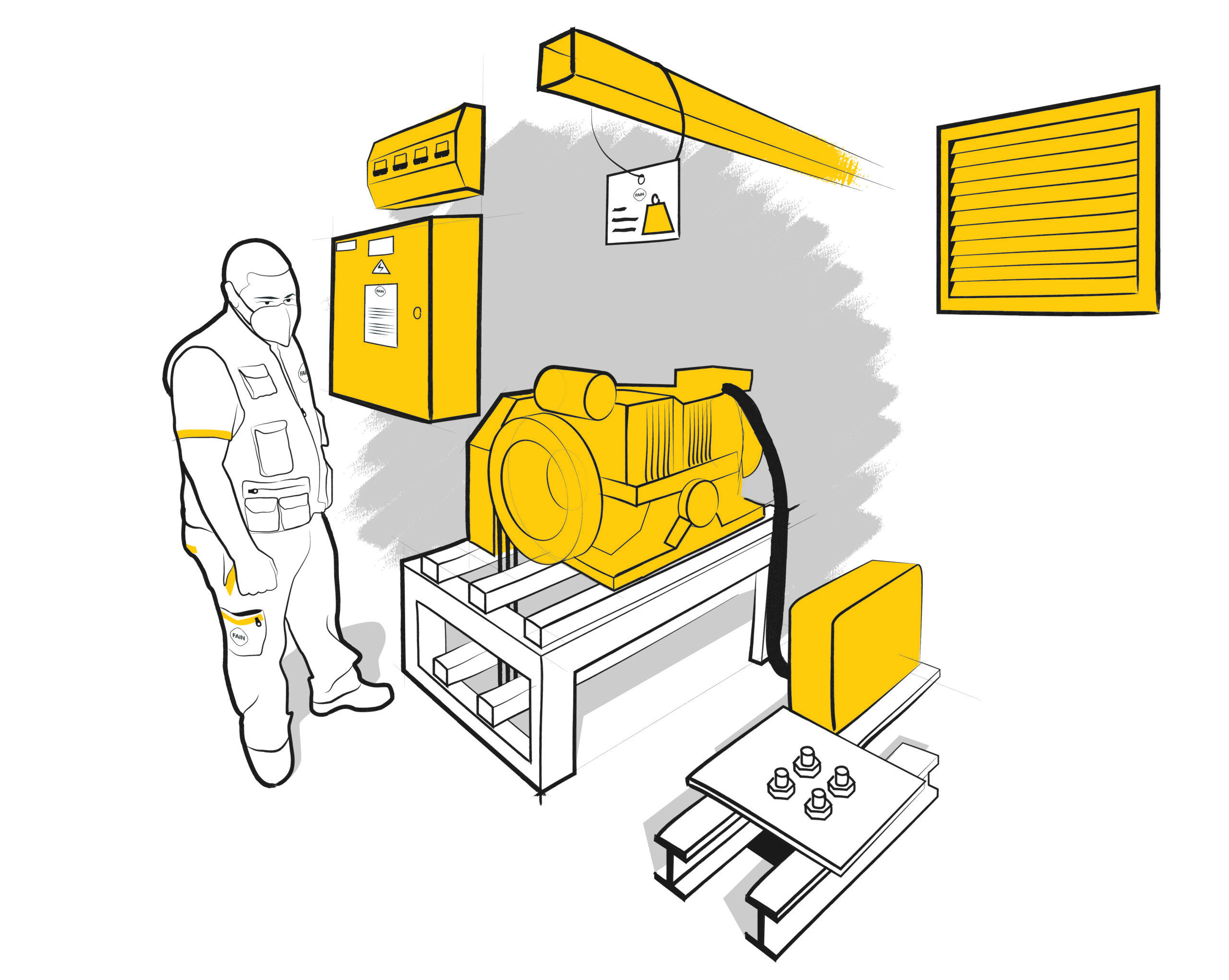 Dessin représentant une salle des machines