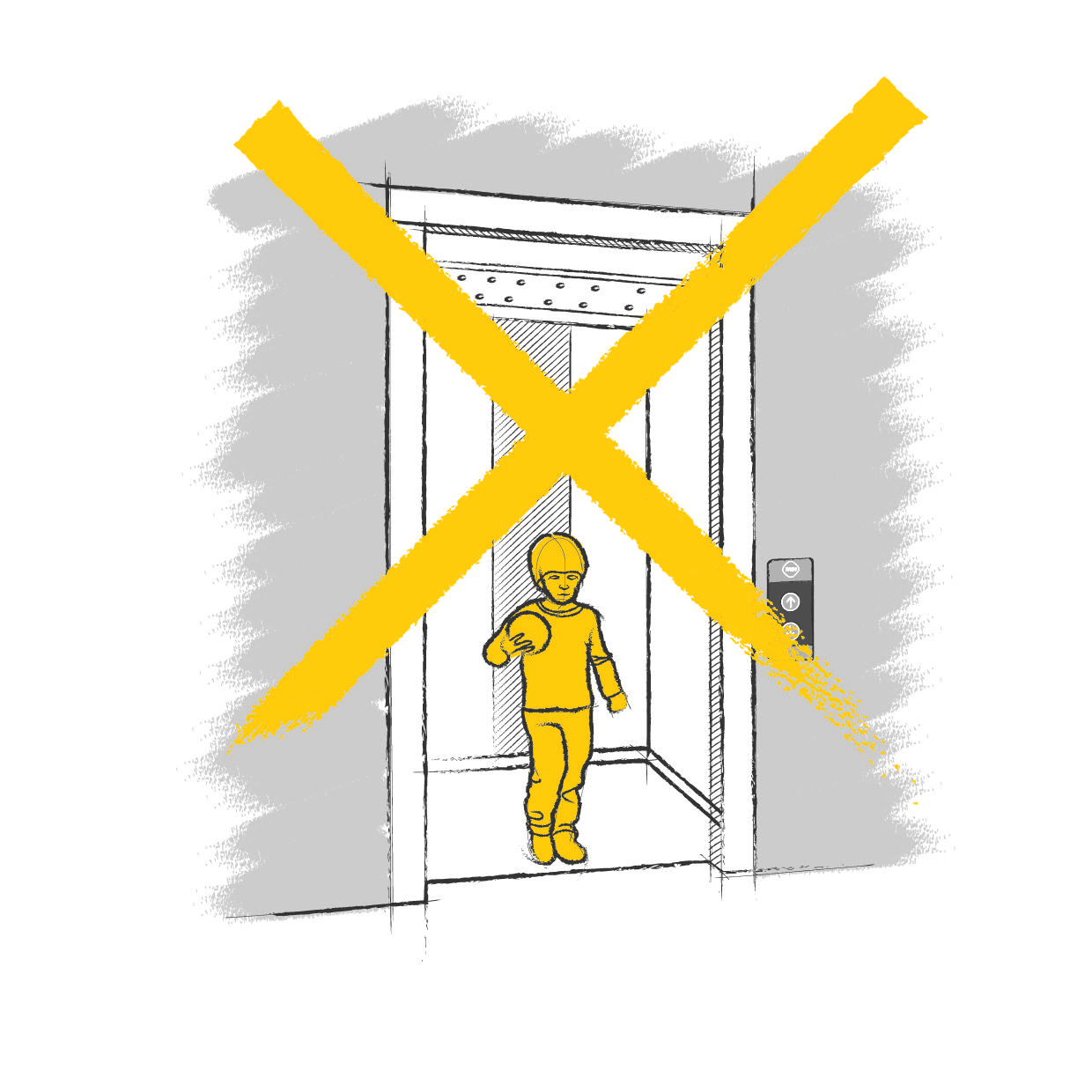 Dessin d'un enfant seul dans l'ascenseur